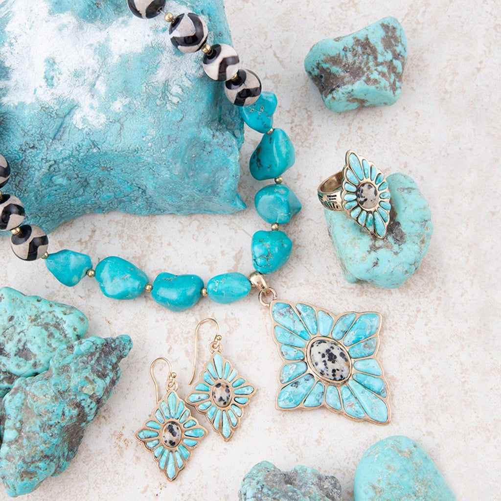 Tulum Blue Turquoise Golden Cross Earrings