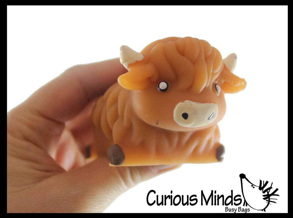 Highland Cow Large Mochi - Cute Animal Gummy Mochi Fidget Squishy Animals - Cute Individually Wrapped Toys - Sensory, Stress, Fidget Party Favor Toy