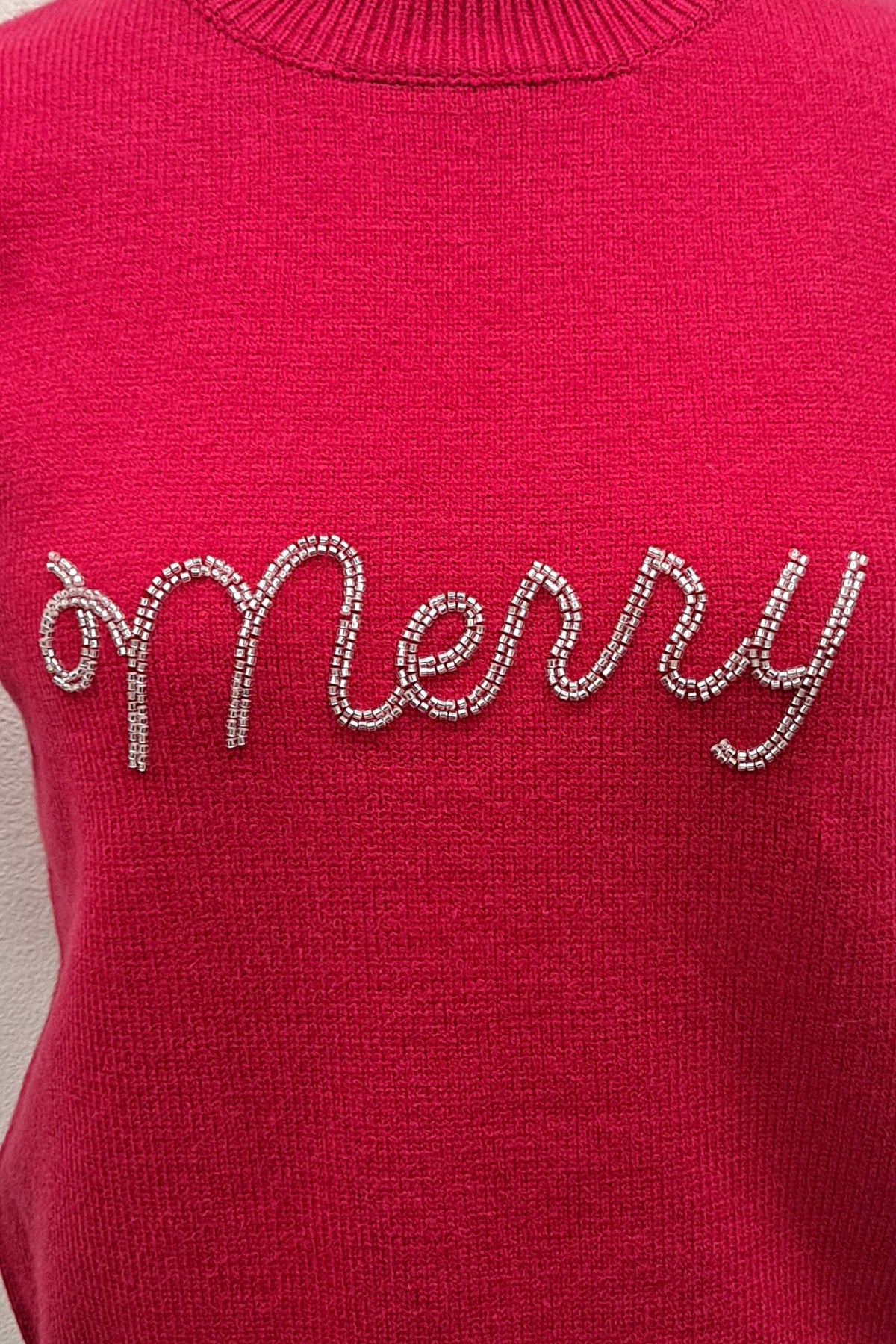 Merry Rhinestone Puff Sleeve Holiday Sweater Top
