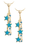 Steer Skull Star Earrings in Shiny Gold