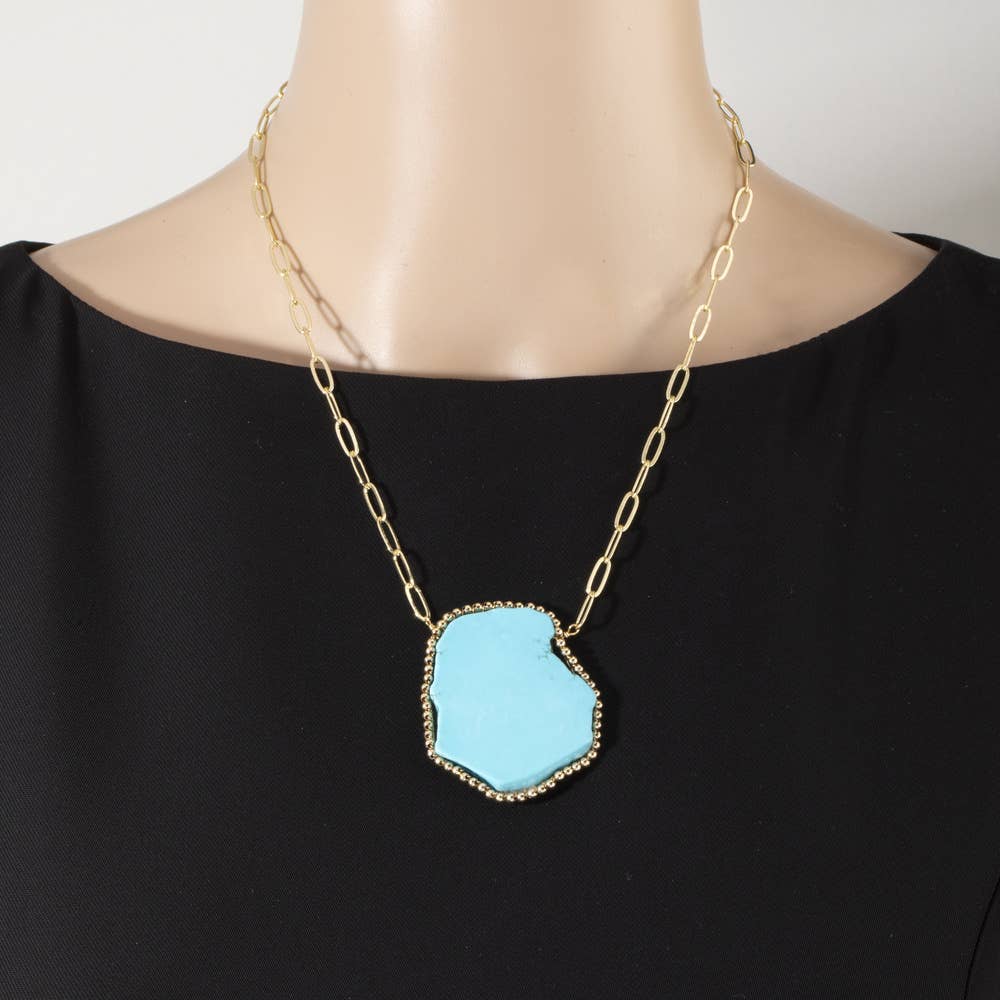 Genuine Turquoise Slab Pendant Necklace