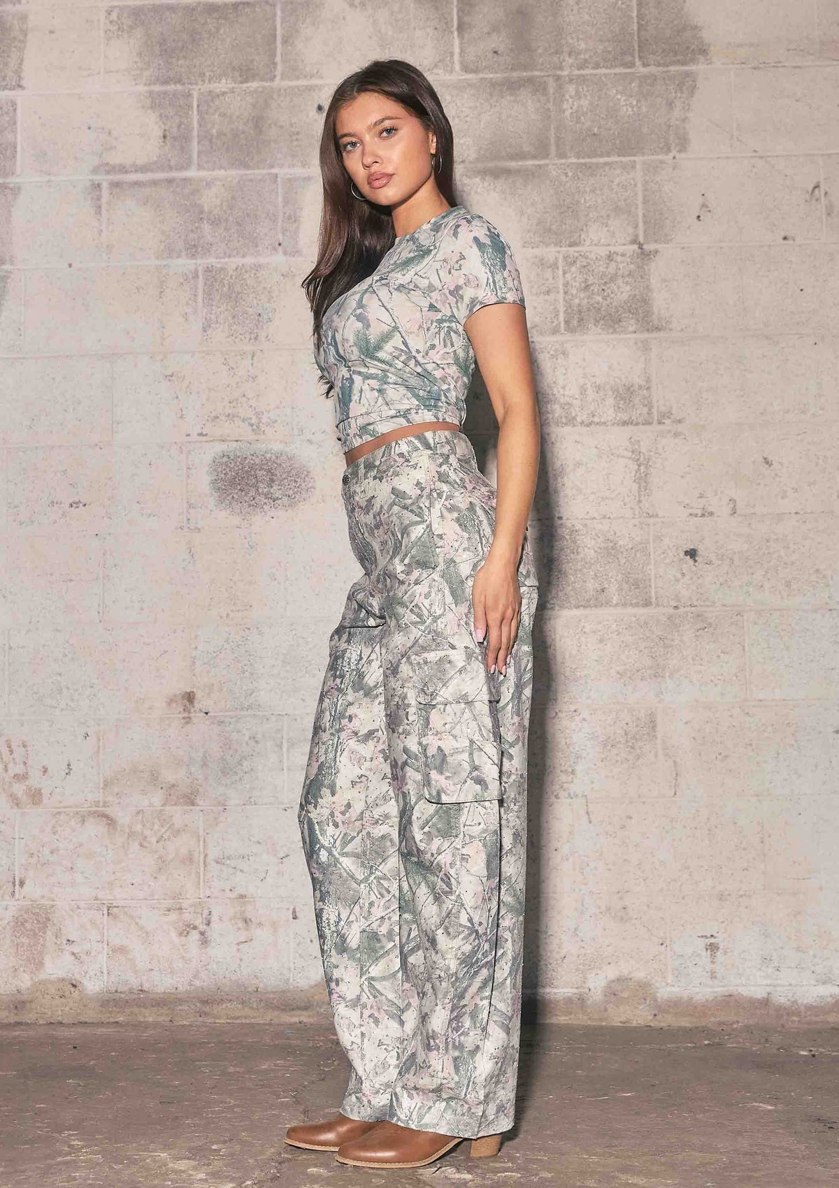 Rhinestone Camo Baggy Barrel Jeans