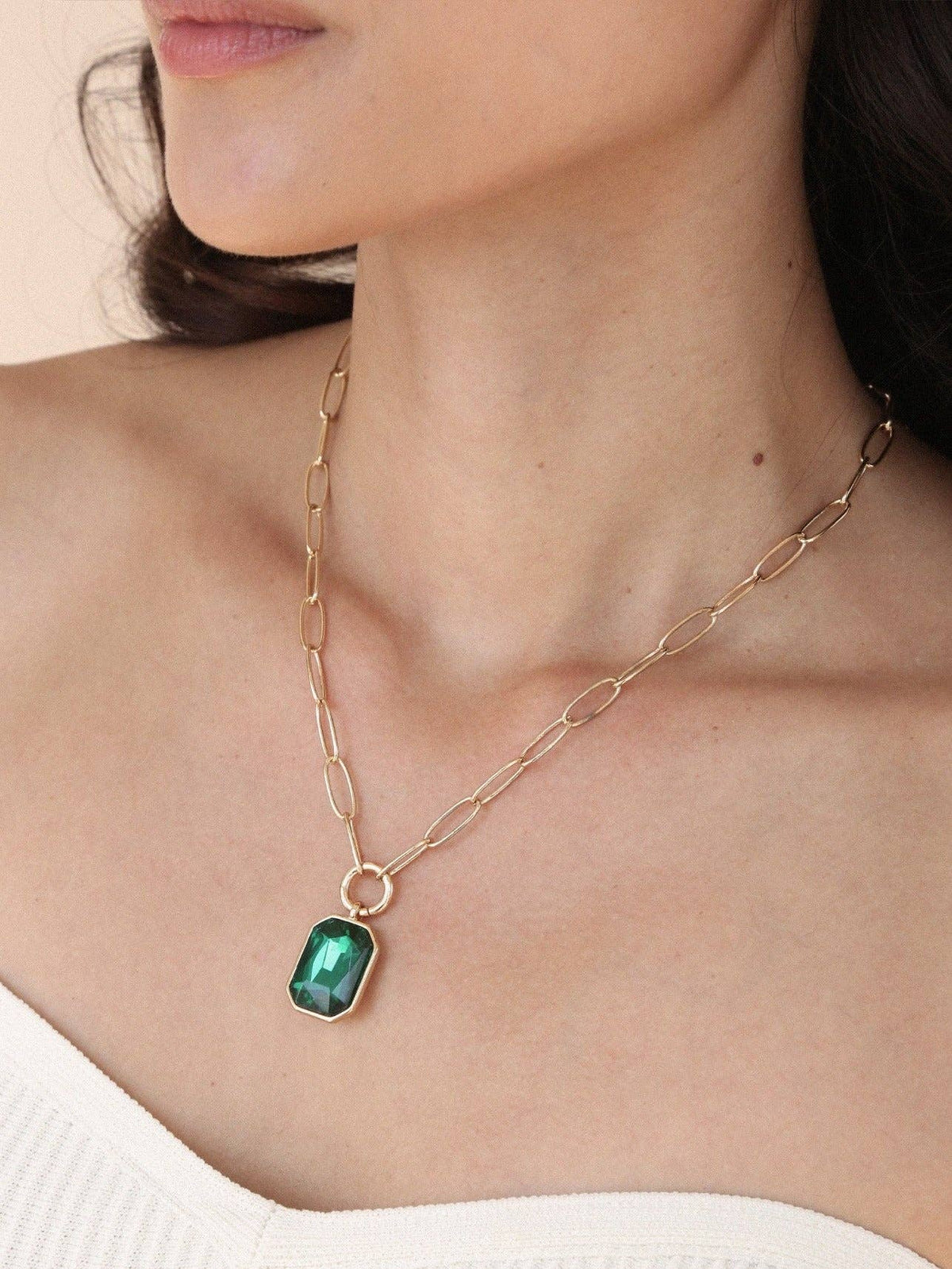 Emerald Deco Pendant Necklace