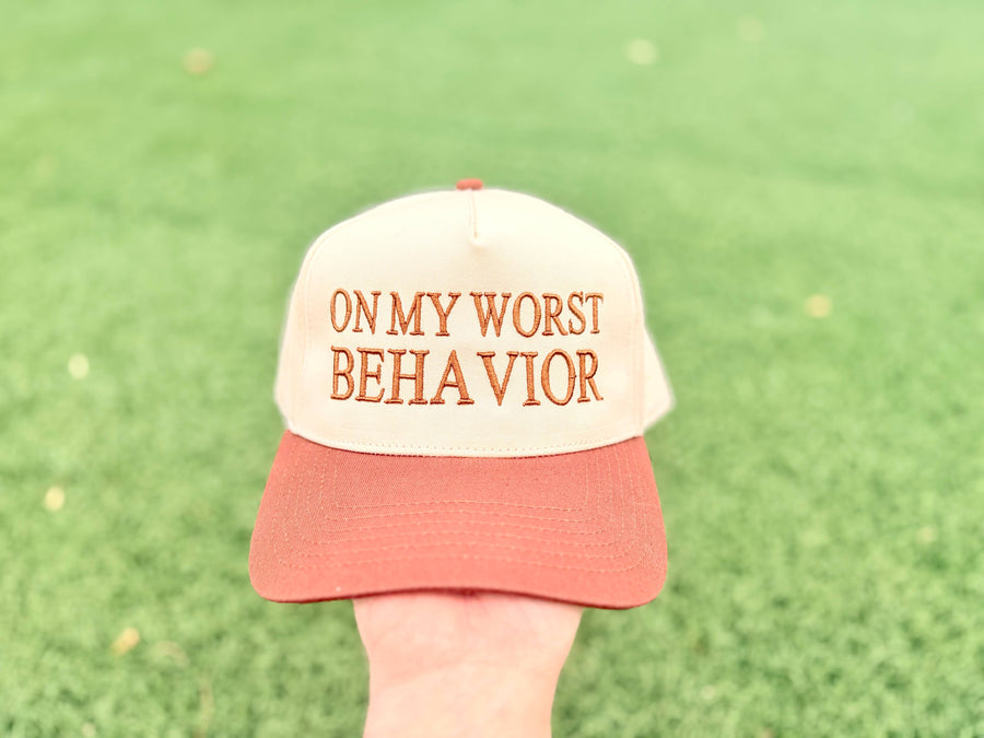 On my worst behavior trucker hat
