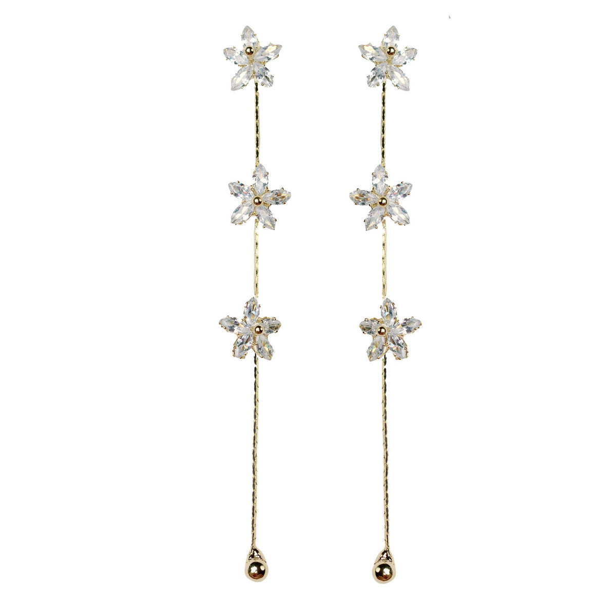 Diamond Daisy Gold Duster Drop Holiday Earrings