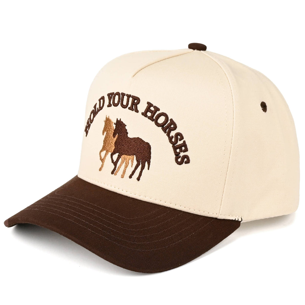 C.C HOLD YOUR HORSES Embroidered Letter Two Tone Trucker Hat