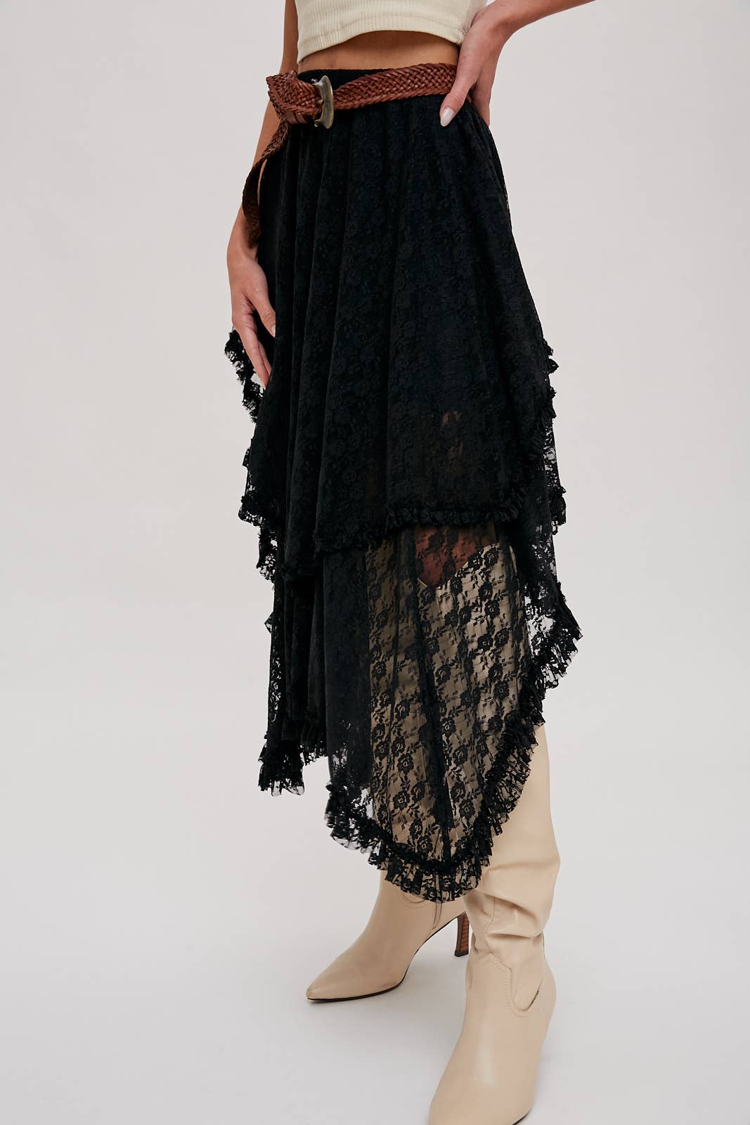 LACE TIER MIDI SKIRT