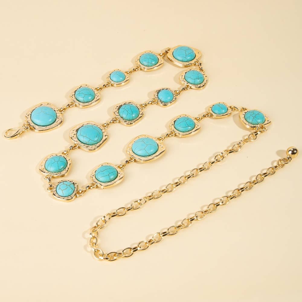 Turquoise Dome Stones Chain Belt
