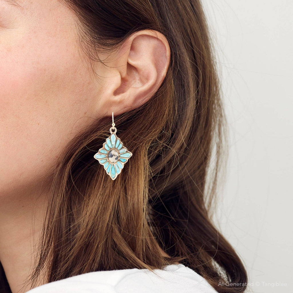 Tulum Blue Turquoise Golden Cross Earrings