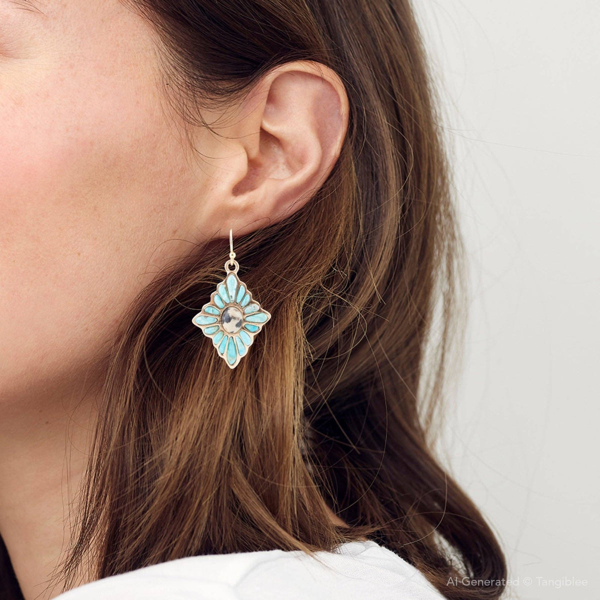 Tulum Blue Turquoise Golden Cross Earrings