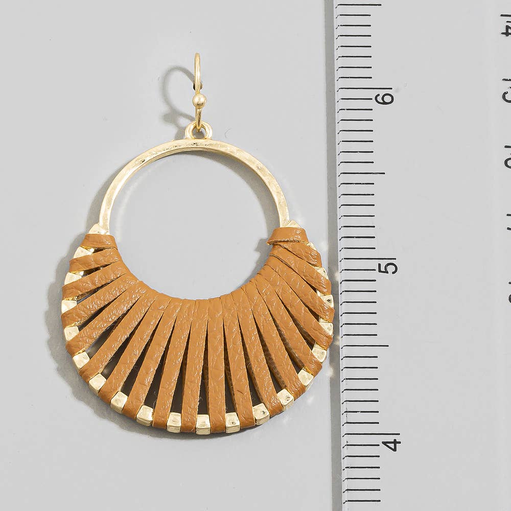 Vegan Leather Woven Fan Hoop Dangle Earrings