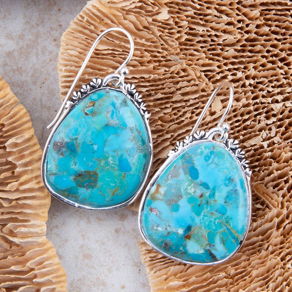 Agave Genuine Blue Turquoise and Silver Drop Earrings