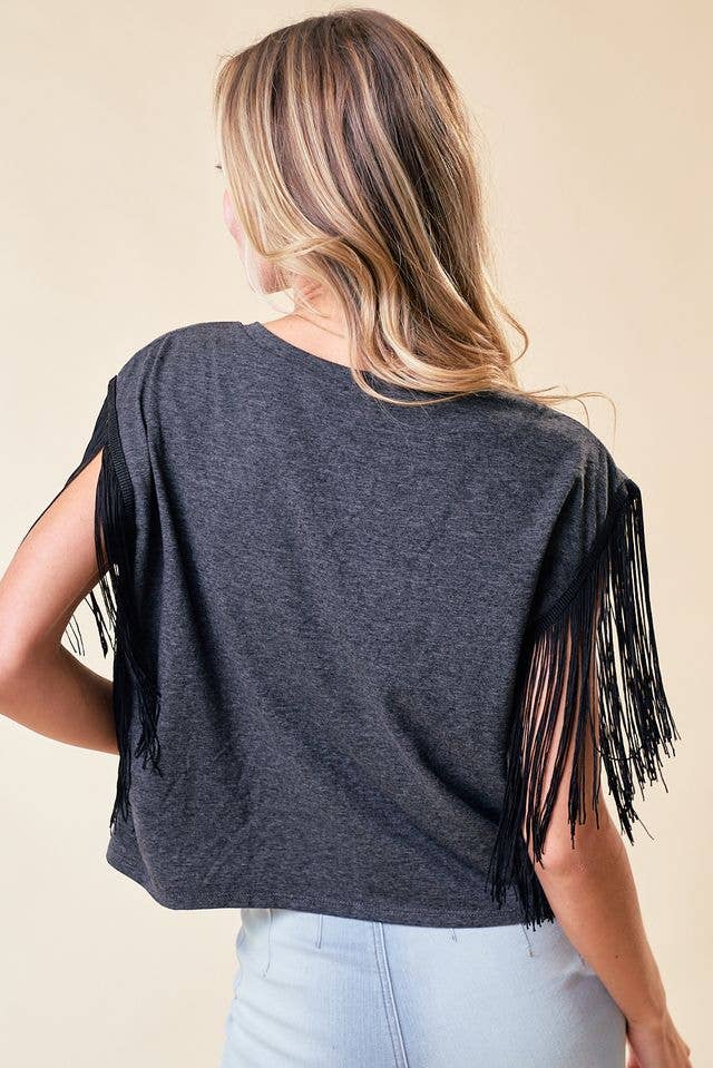 ST3844B CHARCOAL FRINGED COWGIRL GRAPHIC TEE (Copy)