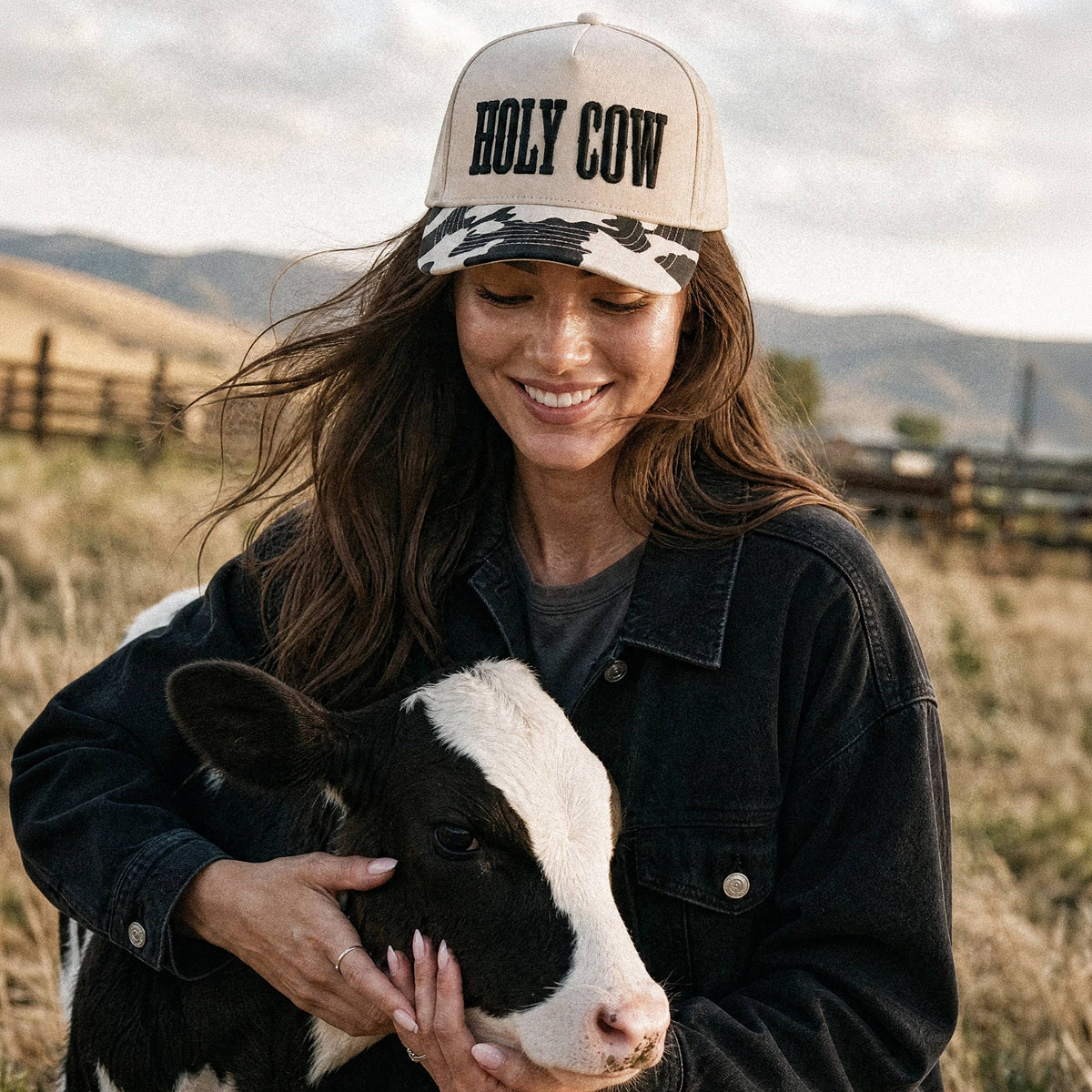 C.C HOLY COW Letter Embroidered Two Tone Trucker Hat
