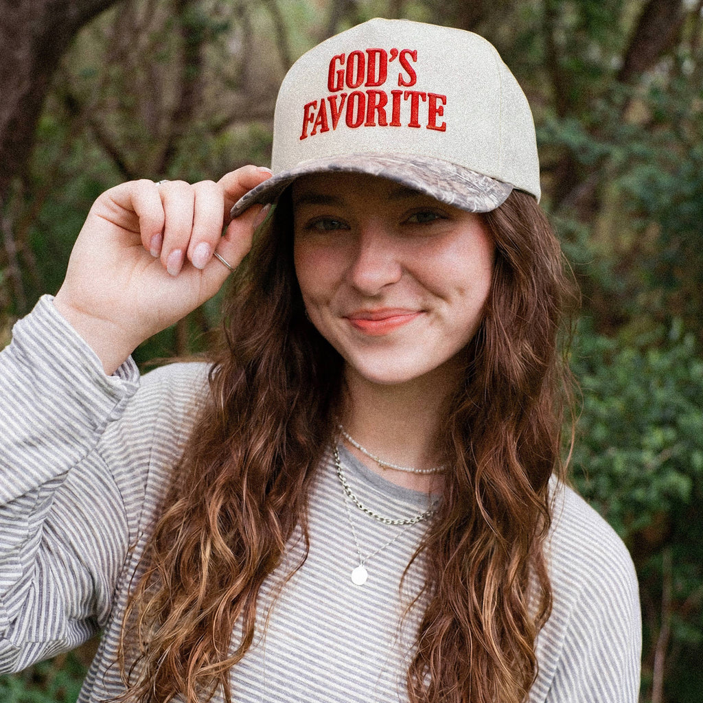 C.C GOD'S FAVORITE Letter on Two Tone Trucker Hat