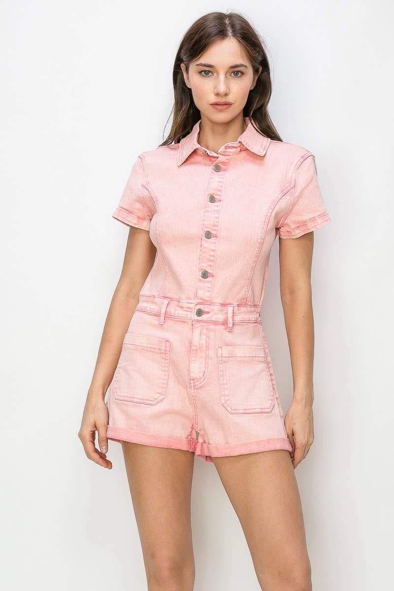 Plus-Size Pink Denim Romper