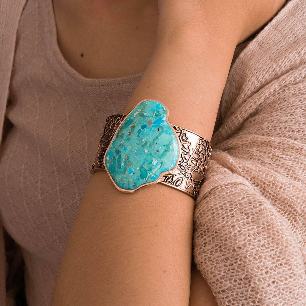 Thistle Blue Turquoise Golden Cuff Bracelet