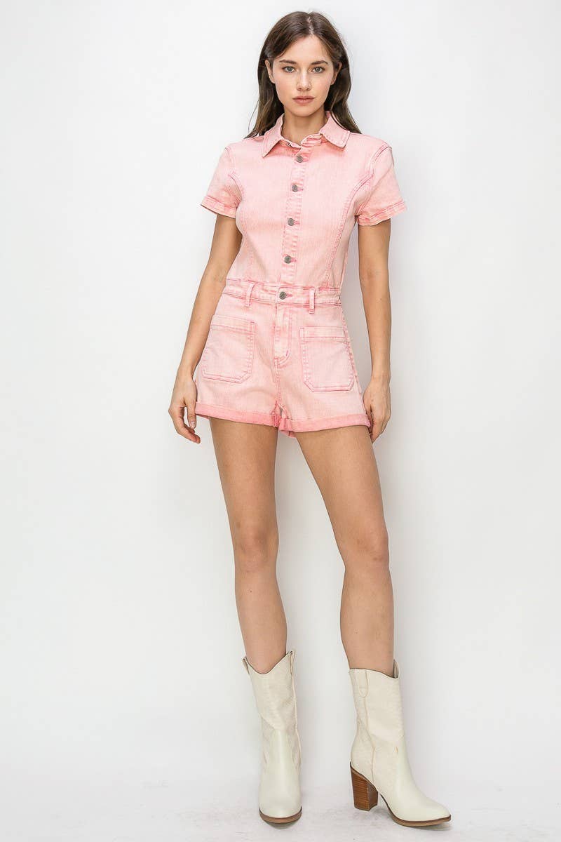 Plus-Size Pink Denim Romper