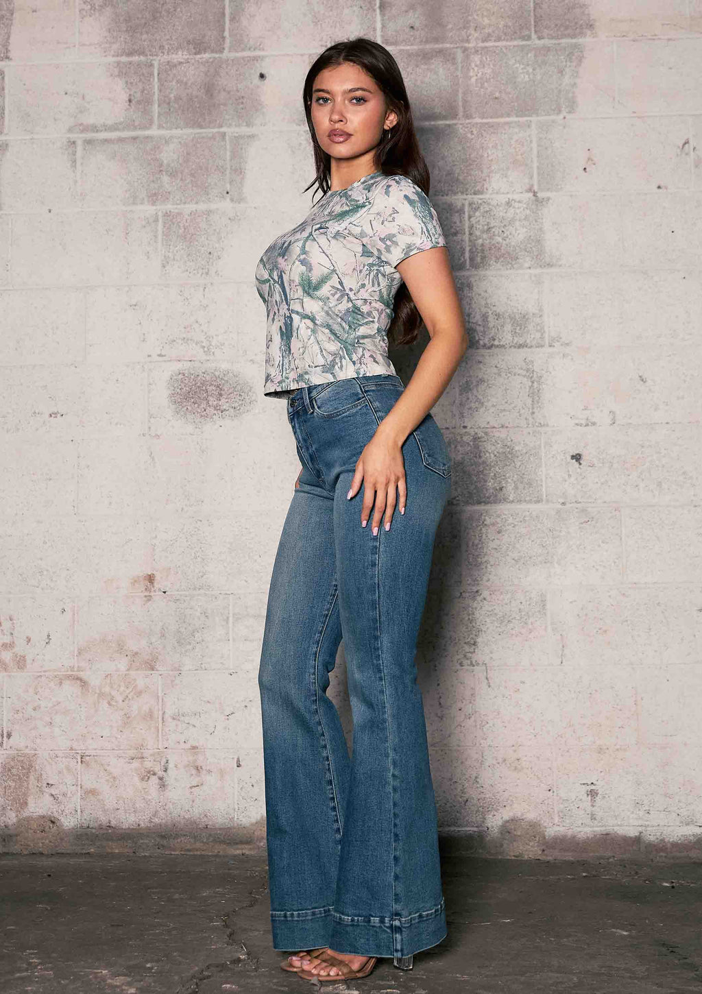 Rhinestones Camo Fitted Tee