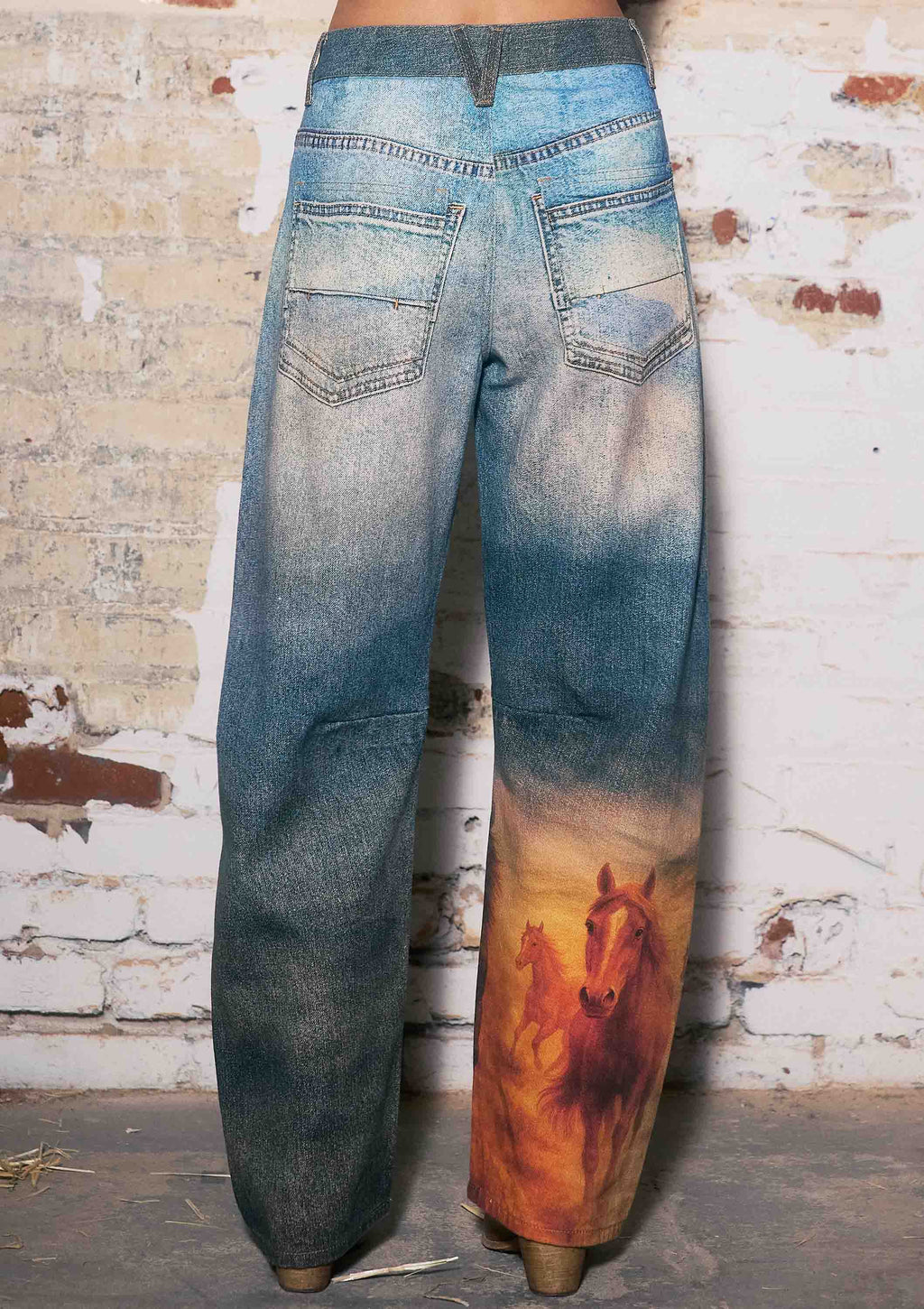 Horse Print Barrel Jeans
