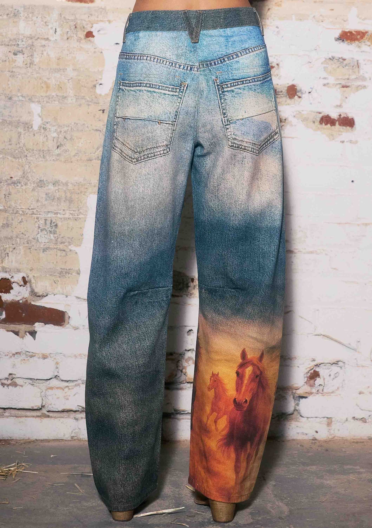 Horse Print Barrel Jeans
