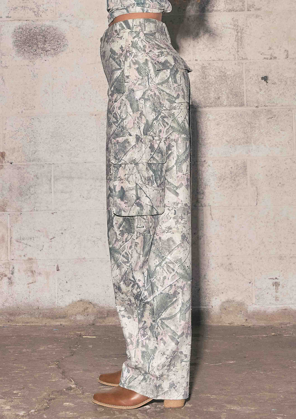 Rhinestone Camo Baggy Barrel Jeans