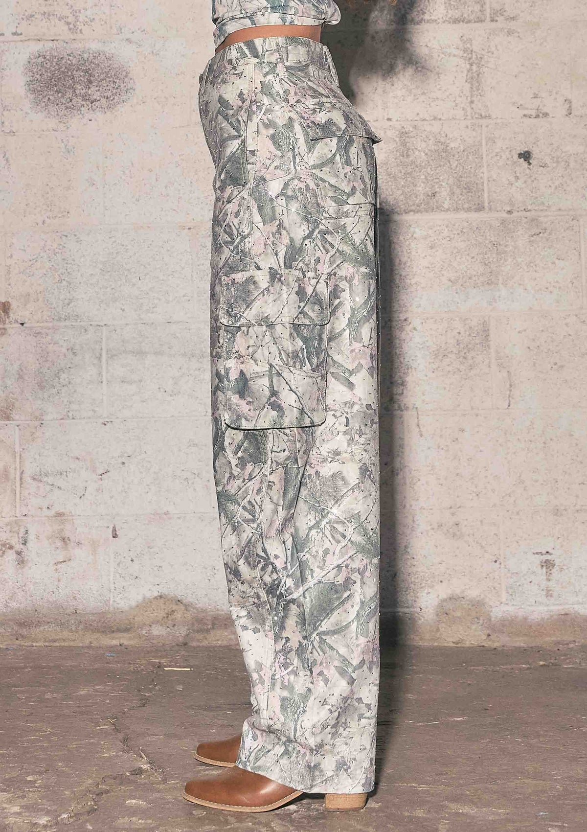 Rhinestone Camo Baggy Barrel Jeans