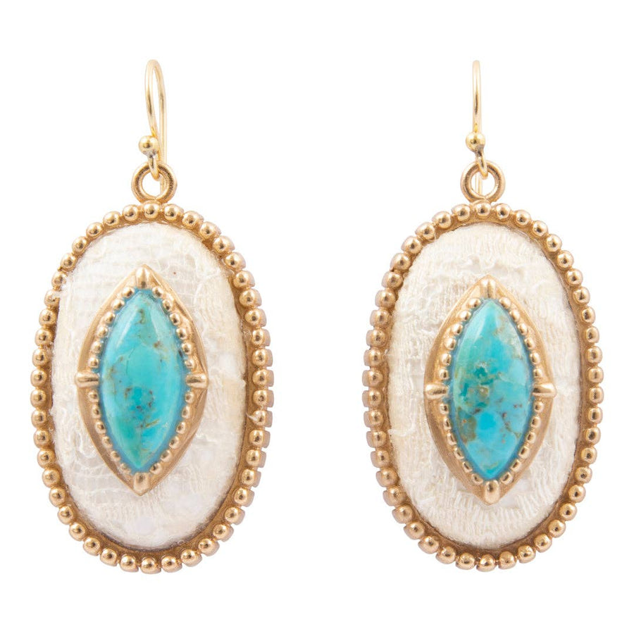 Blue Turquoise and Lace Golden Statement Earrings
