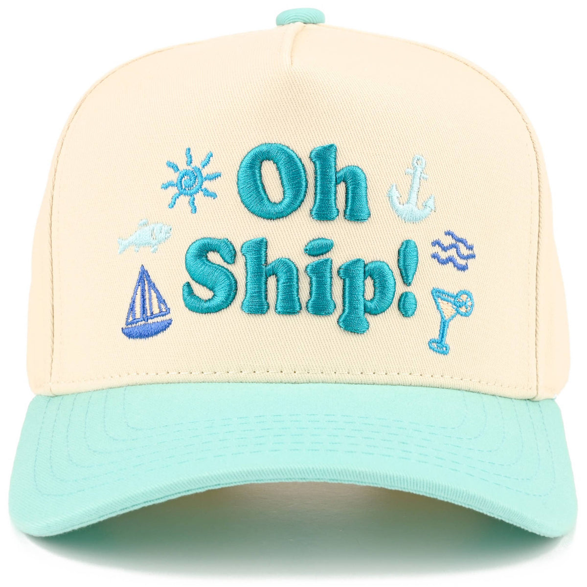 C.C OH SHIP Letter Embroidered Two Tone Trucker Hat