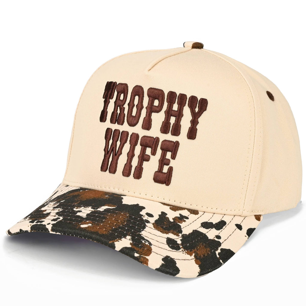 C.C TROPHY WIFE Embroidered Letter Cow Print Trucker Hat