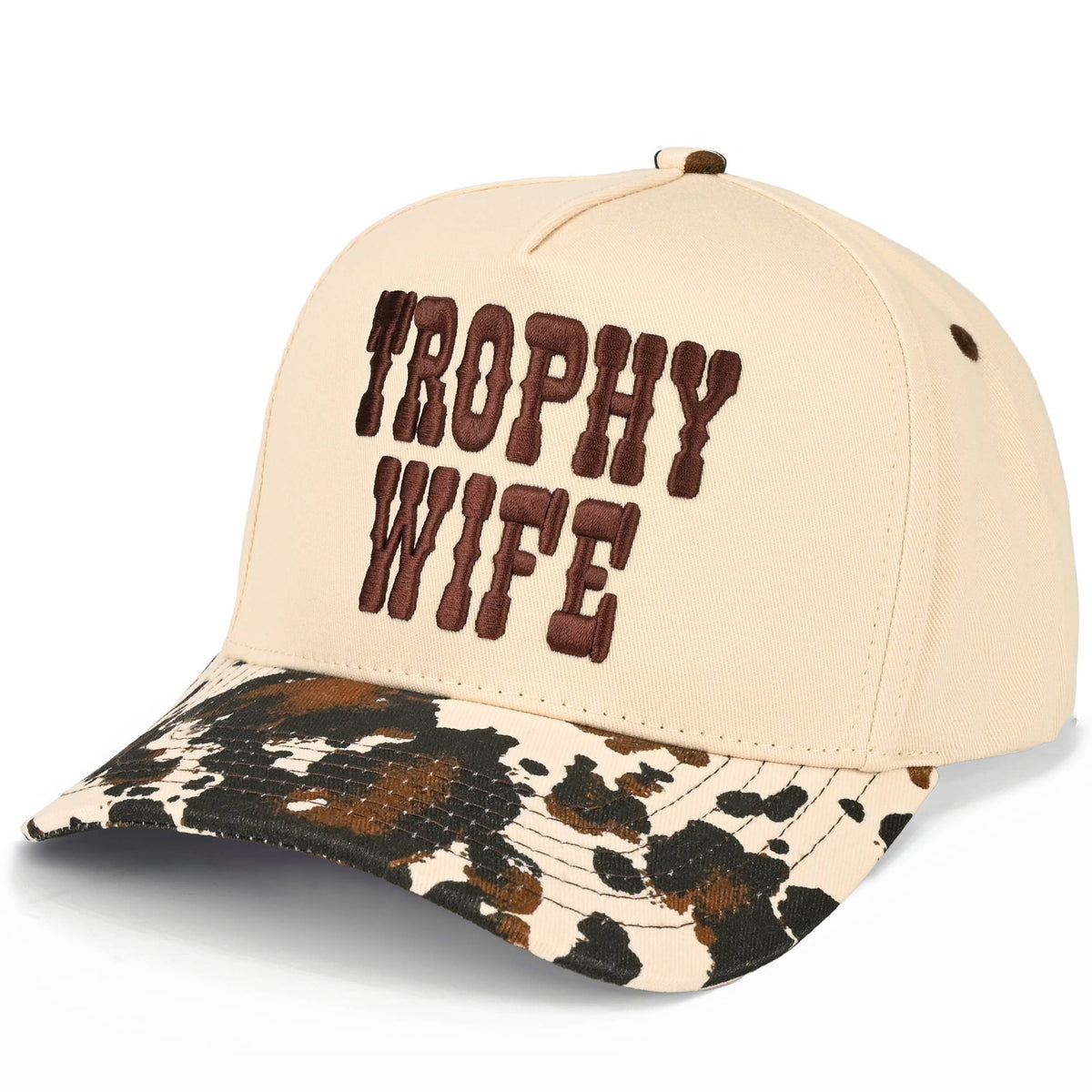 C.C TROPHY WIFE Embroidered Letter Cow Print Trucker Hat