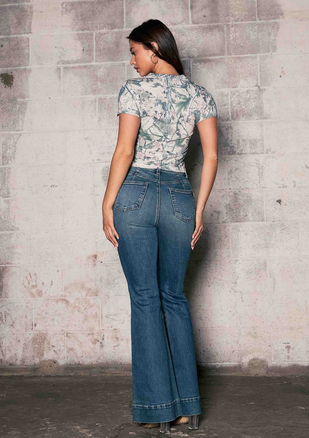 Rhinestones Camo Fitted Tee