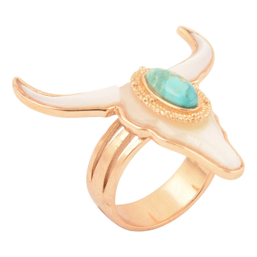 Longhorn White Mother of Pearl Golden Ring